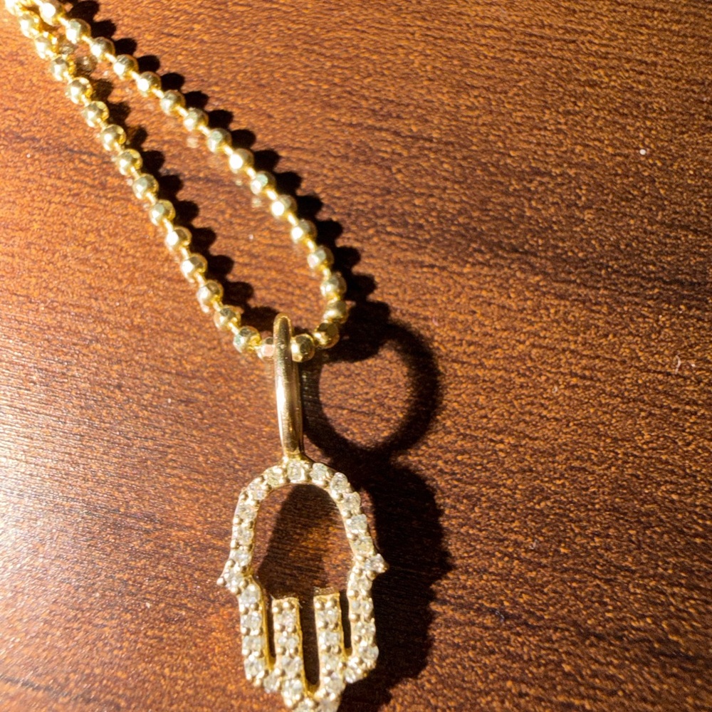 14K Yellow Gold Diamond Hamsa Pendant